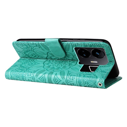 Realme GT3 Sunflower Embossed Leather Wallet Phone Case with Kickstand and Card Holder