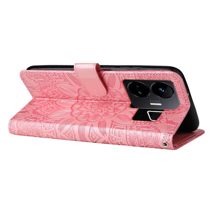 Realme GT Neo 5 5G Sunflower Embossed Leather Wallet Phone Case with Kickstand and Card Holder