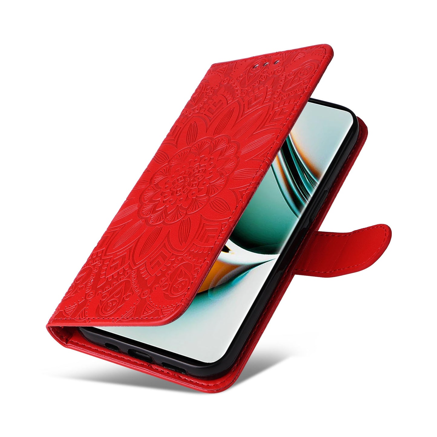 Realme 11 Pro+ Sunflower Embossed Leather Wallet Phone Case with Kickstand and Card Holder