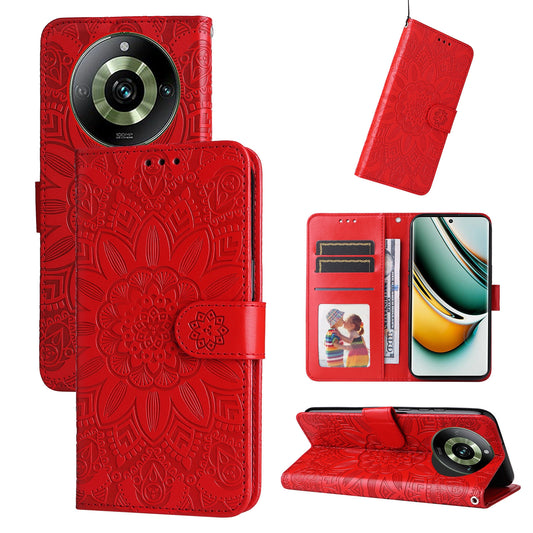 Realme 11 Pro Sunflower Embossed Leather Wallet Phone Case with Kickstand and Card Holder