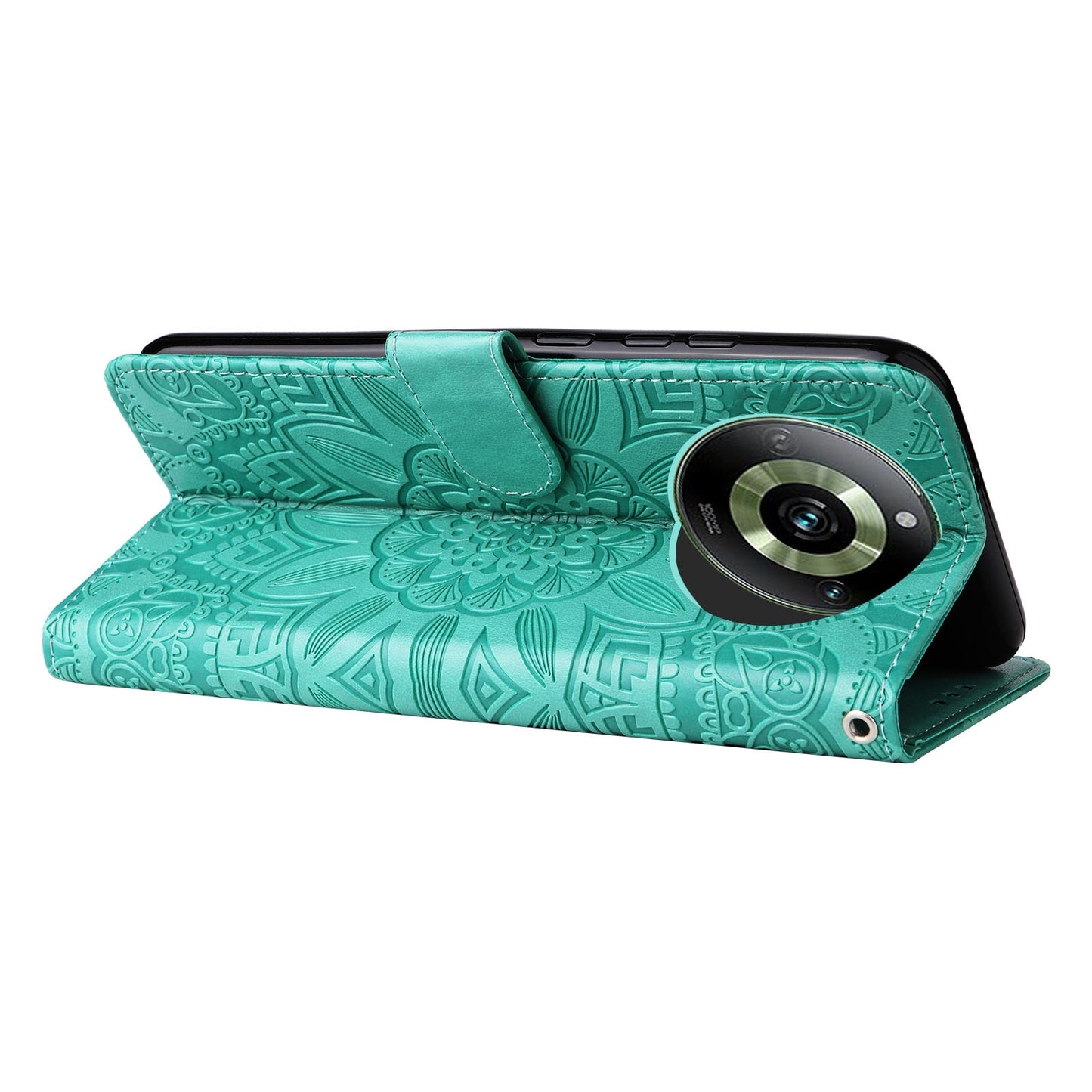 Realme 11 Pro+ Sunflower Embossed Leather Wallet Phone Case with Kickstand and Card Holder