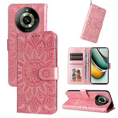 Realme 11 Sunflower Embossed Leather Wallet Phone Case with Kickstand and Card Holder