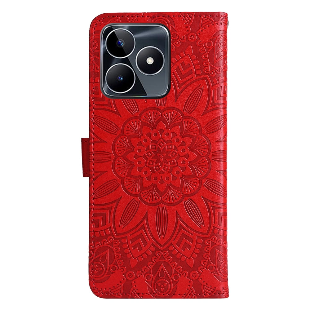 Realme C53 Sunflower Embossed Leather Wallet Phone Case with Kickstand and Card Holder