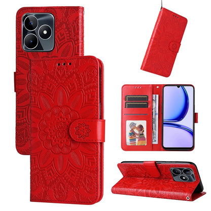 Realme Narzo N53 Sunflower Embossed Leather Wallet Phone Case with Kickstand and Card Holder