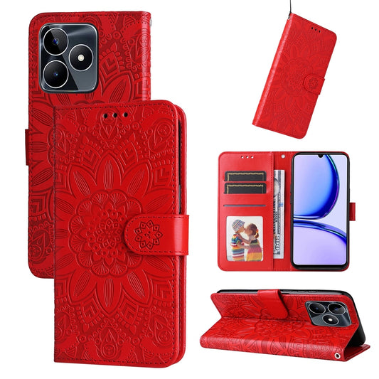 Realme Narzo N53 Sunflower Embossed Leather Wallet Phone Case with Kickstand and Card Holder