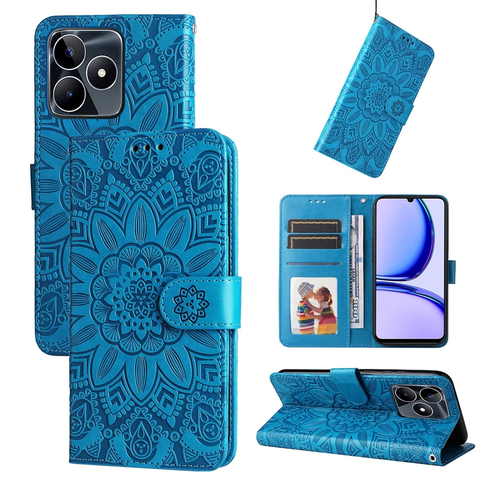 Realme C53 Sunflower Embossed Leather Wallet Phone Case with Kickstand and Card Holder