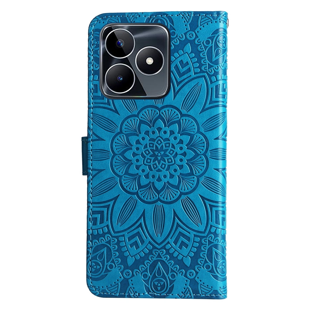 Realme C53 Sunflower Embossed Leather Wallet Phone Case with Kickstand and Card Holder