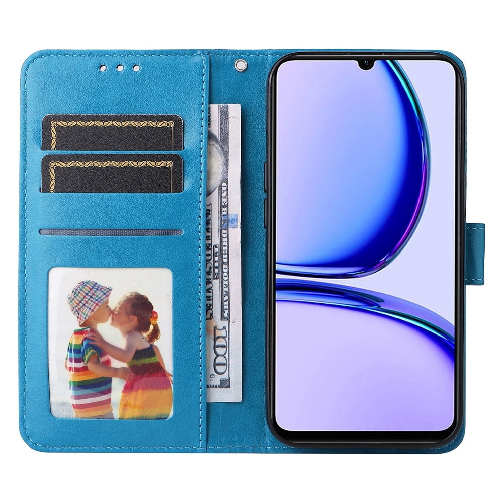 Realme Narzo N53 Sunflower Embossed Leather Wallet Phone Case with Kickstand and Card Holder