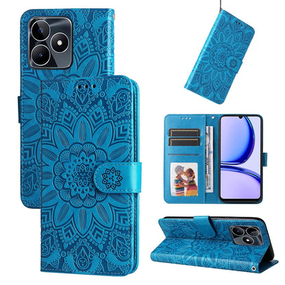 Realme Narzo N53 Sunflower Embossed Leather Wallet Phone Case with Kickstand and Card Holder