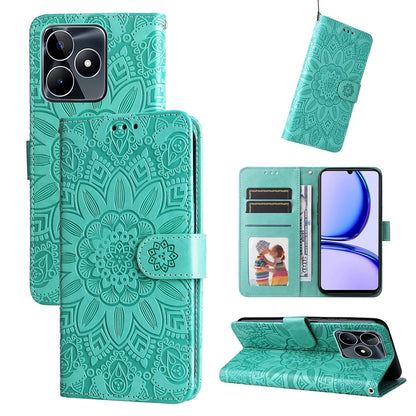 Realme C53 Sunflower Embossed Leather Wallet Phone Case with Kickstand and Card Holder