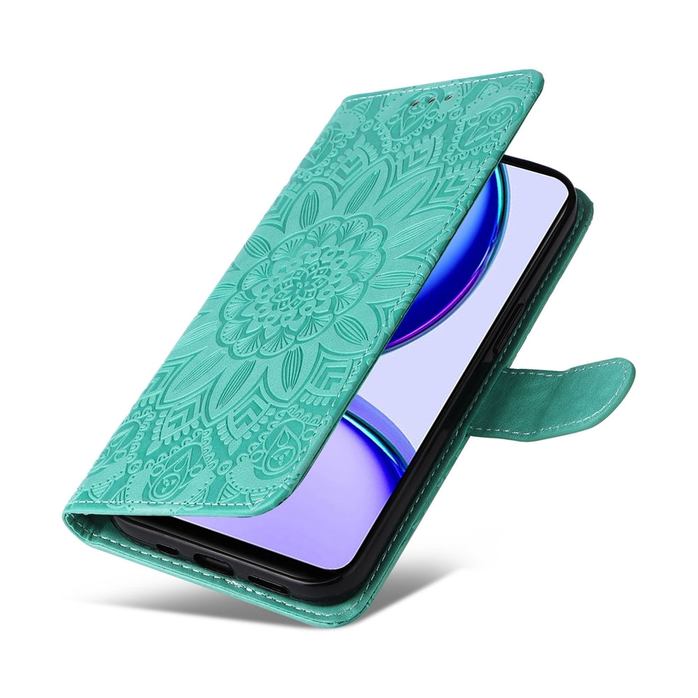 Realme C53 Sunflower Embossed Leather Wallet Phone Case with Kickstand and Card Holder