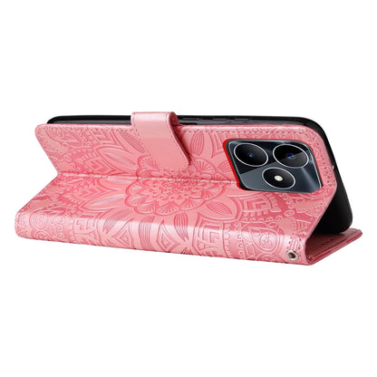 Realme Narzo N53 Sunflower Embossed Leather Wallet Phone Case with Kickstand and Card Holder