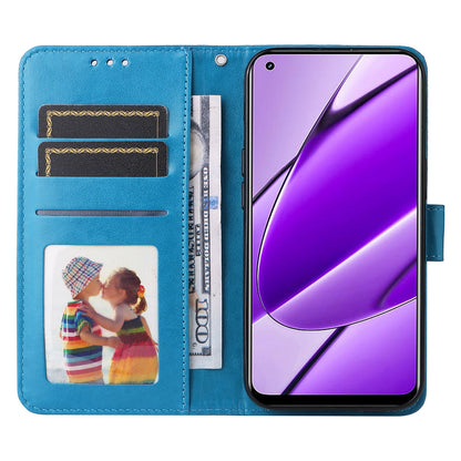 Realme 11 4G Global Sunflower Embossed Leather Wallet Phone Case with Kickstand and Card Holder