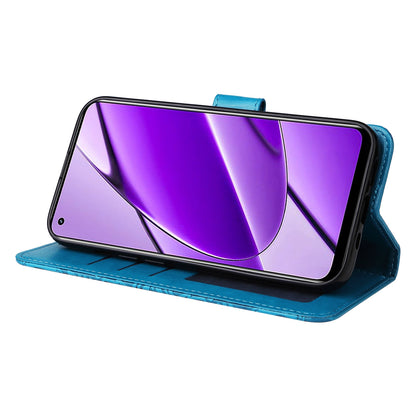 Realme 11 4G Global Sunflower Embossed Leather Wallet Phone Case with Kickstand and Card Holder