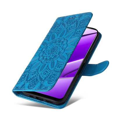 Realme 11 4G Global Sunflower Embossed Leather Wallet Phone Case with Kickstand and Card Holder