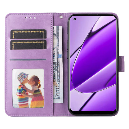 Realme 11 4G Global Sunflower Embossed Leather Wallet Phone Case with Kickstand and Card Holder