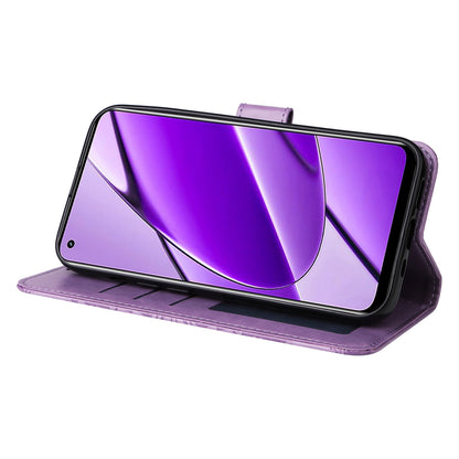 Realme 11 4G Global Sunflower Embossed Leather Wallet Phone Case with Kickstand and Card Holder