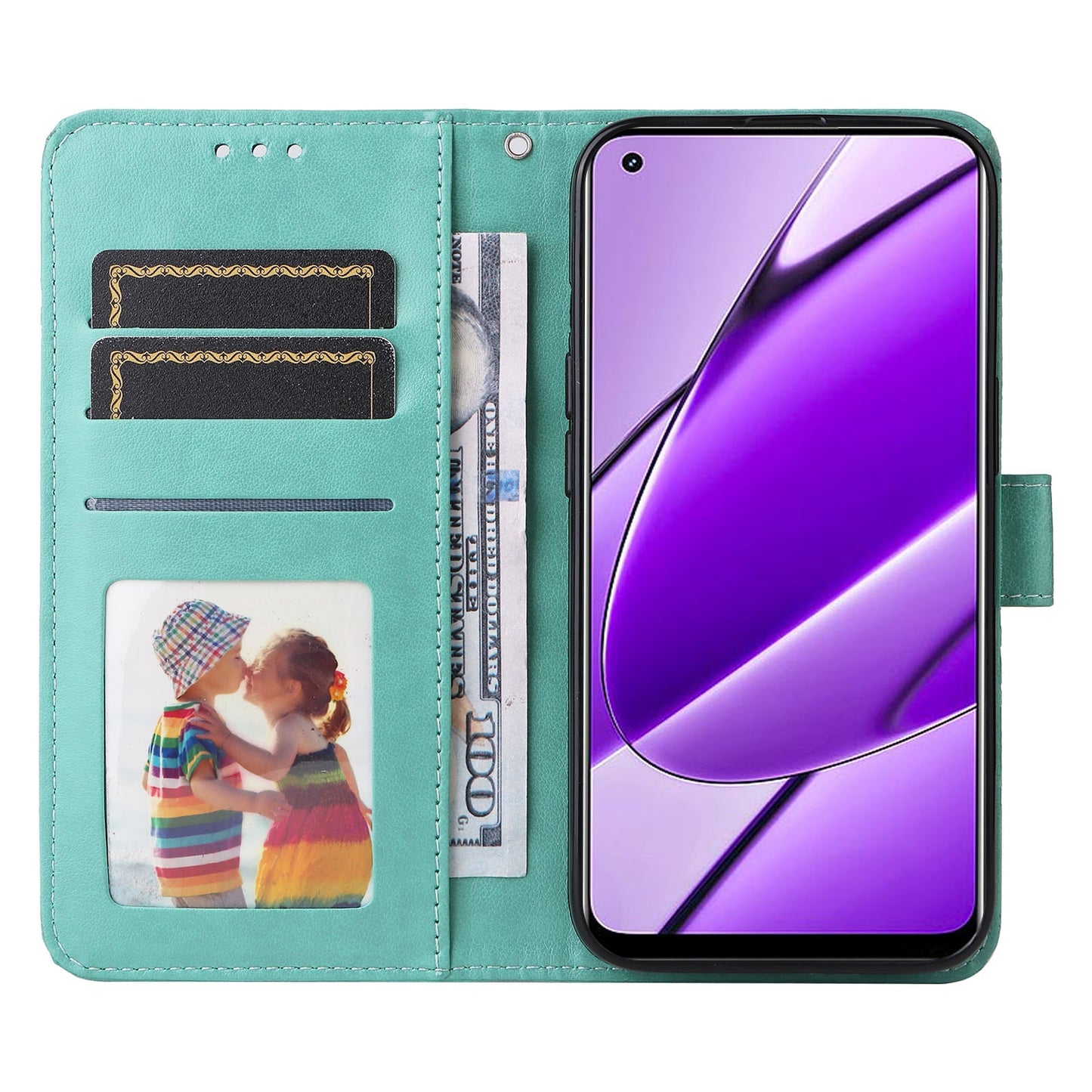 Realme 11 4G Global Sunflower Embossed Leather Wallet Phone Case with Kickstand and Card Holder