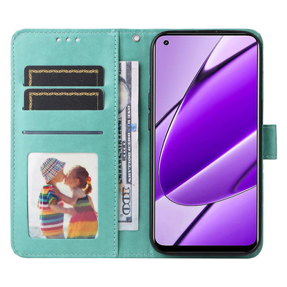 Realme 11 4G Global Sunflower Embossed Leather Wallet Phone Case with Kickstand and Card Holder