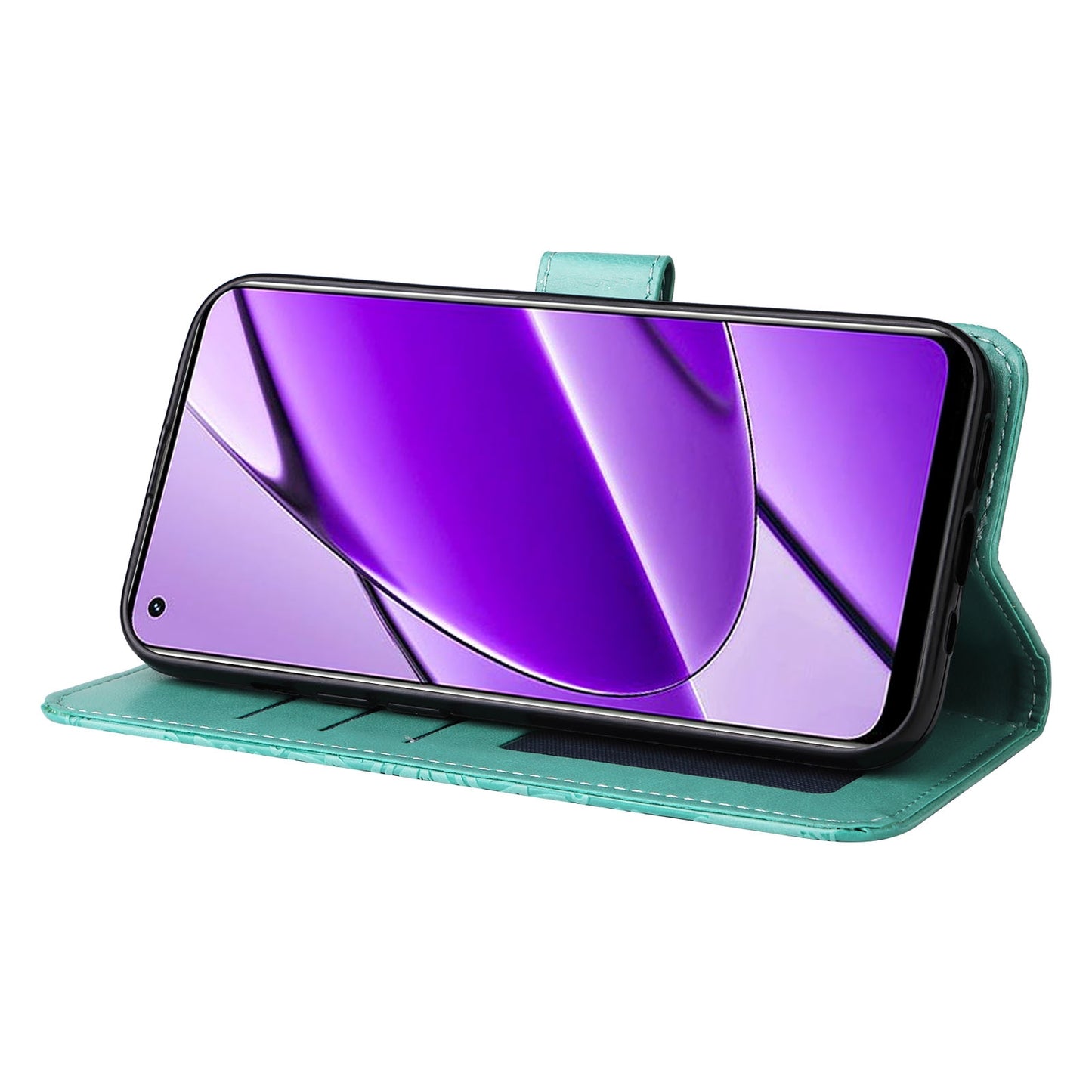 Realme 11 4G Global Sunflower Embossed Leather Wallet Phone Case with Kickstand and Card Holder