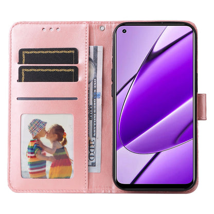 Realme 11 4G Global Sunflower Embossed Leather Wallet Phone Case with Kickstand and Card Holder