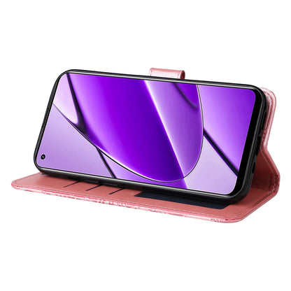 Realme 11 4G Global Sunflower Embossed Leather Wallet Phone Case with Kickstand and Card Holder