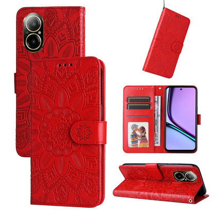 Realme C67 4G Global Sunflower Embossed Leather Wallet Phone Case with Kickstand and Card Holder