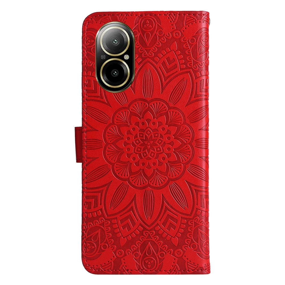 Realme C67 4G Global Sunflower Embossed Leather Wallet Phone Case with Kickstand and Card Holder