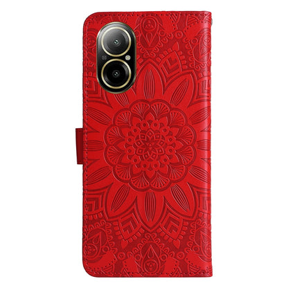 Realme C67 4G Global Sunflower Embossed Leather Wallet Phone Case with Kickstand and Card Holder