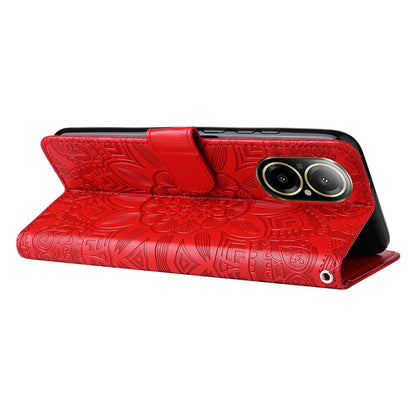 Realme C67 4G Global Sunflower Embossed Leather Wallet Phone Case with Kickstand and Card Holder