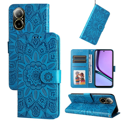 Realme C67 4G Global Sunflower Embossed Leather Wallet Phone Case with Kickstand and Card Holder