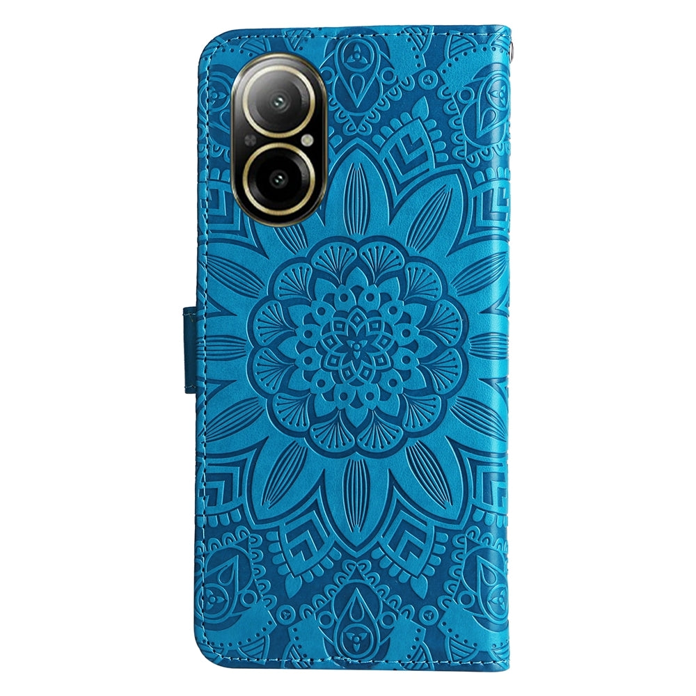 Realme C67 4G Global Sunflower Embossed Leather Wallet Phone Case with Kickstand and Card Holder