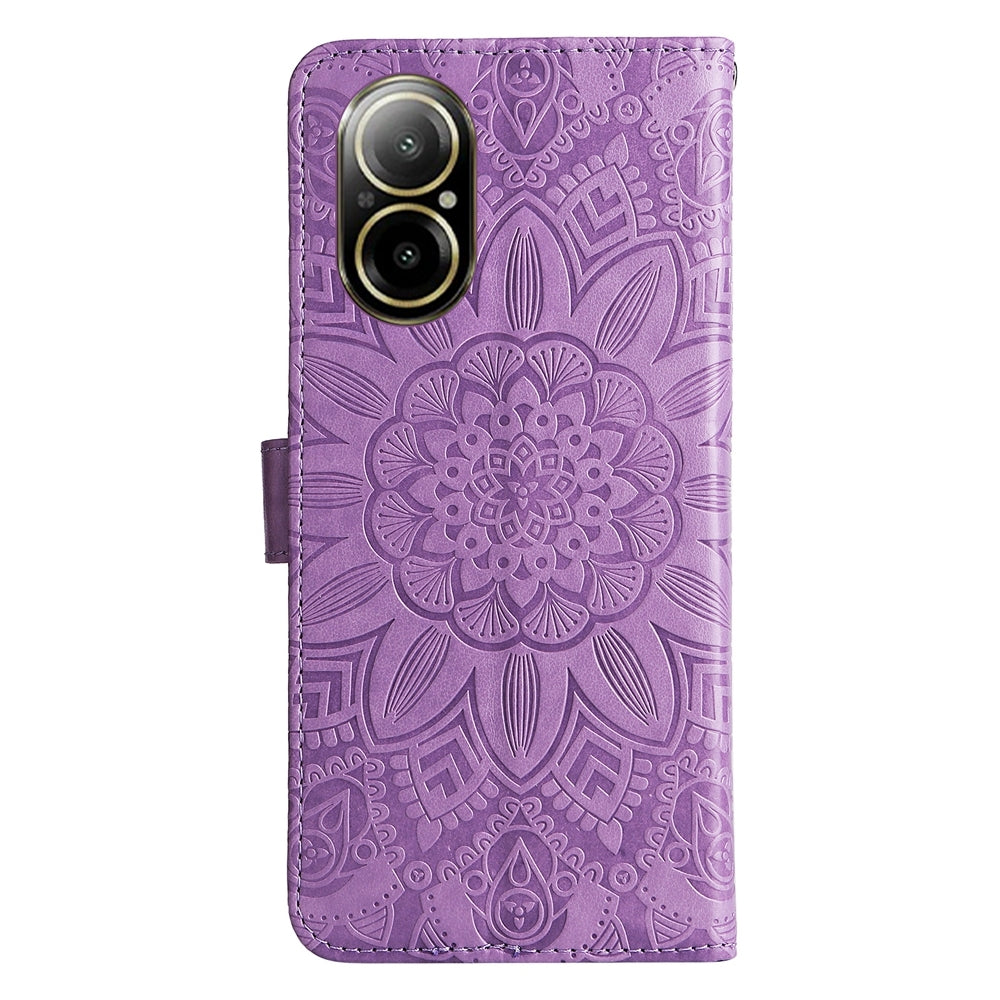 Realme C67 4G Global Sunflower Embossed Leather Wallet Phone Case with Kickstand and Card Holder