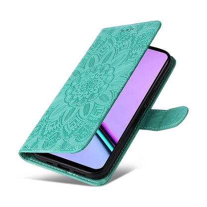 Realme C67 4G Global Sunflower Embossed Leather Wallet Phone Case with Kickstand and Card Holder