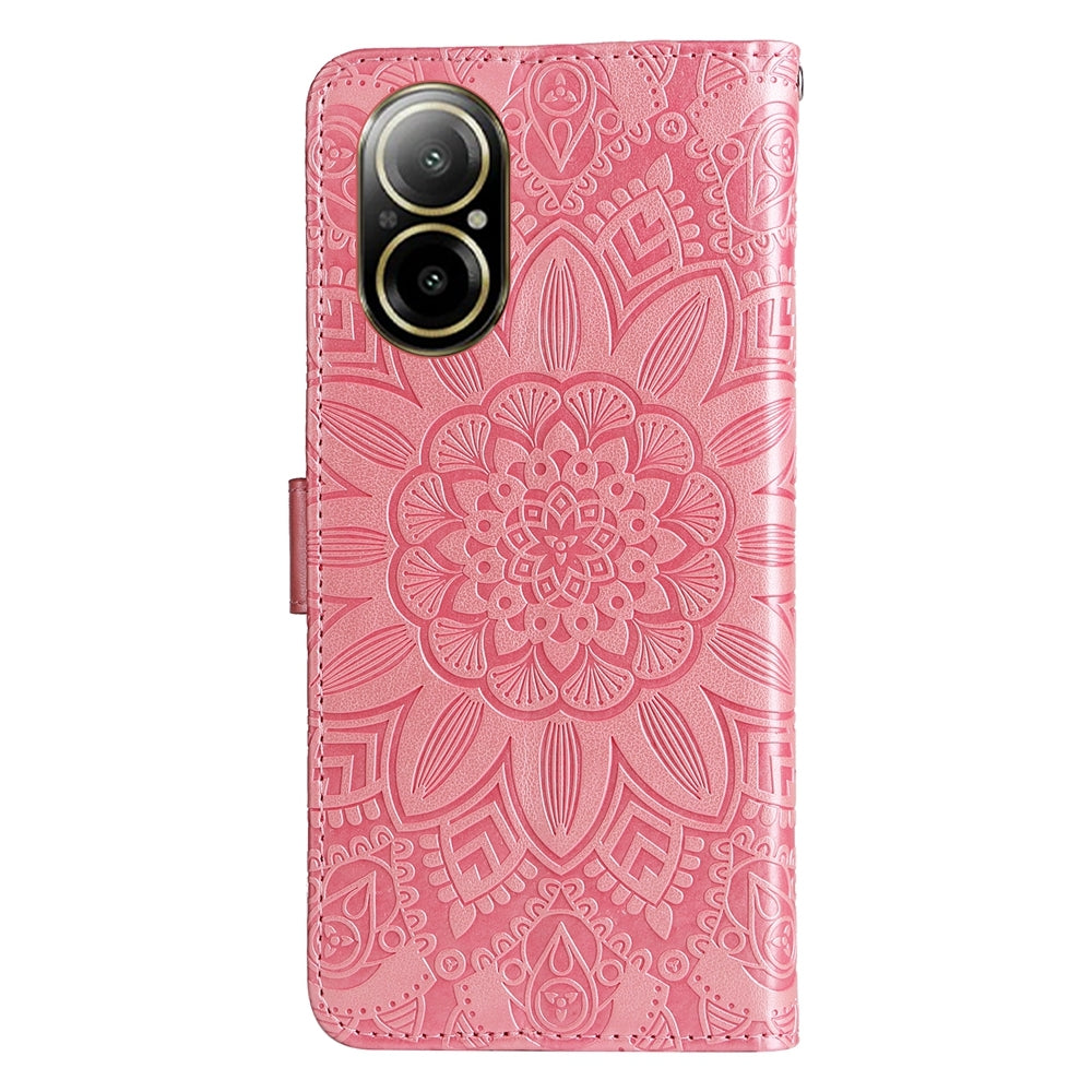 Realme C67 4G Global Sunflower Embossed Leather Wallet Phone Case with Kickstand and Card Holder