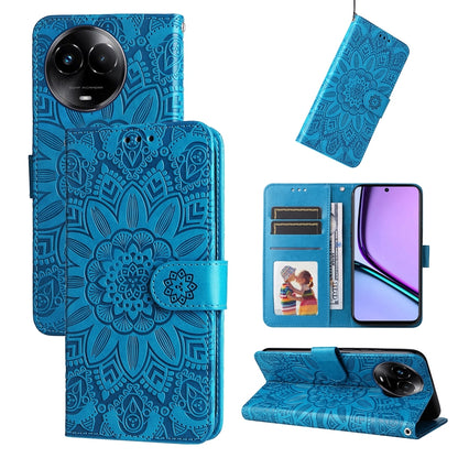 Realme C67 5G Global Sunflower Embossed Leather Wallet Phone Case with Kickstand and Card Holder