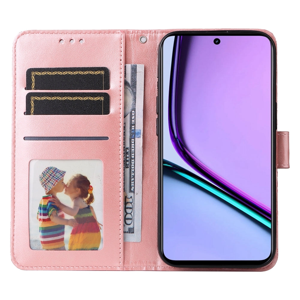 Realme C67 5G Global Sunflower Embossed Leather Wallet Phone Case with Kickstand and Card Holder