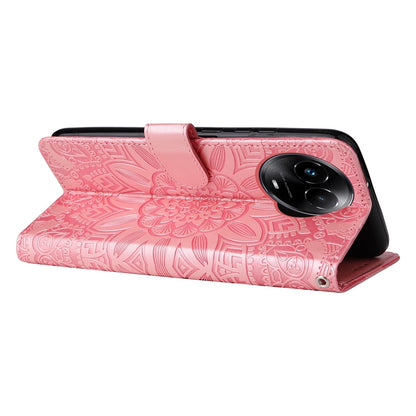 Realme C67 5G Global Sunflower Embossed Leather Wallet Phone Case with Kickstand and Card Holder