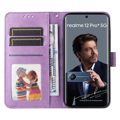 Realme 12 Pro+ Sunflower Embossed Leather Wallet Phone Case with Kickstand and Card Holder