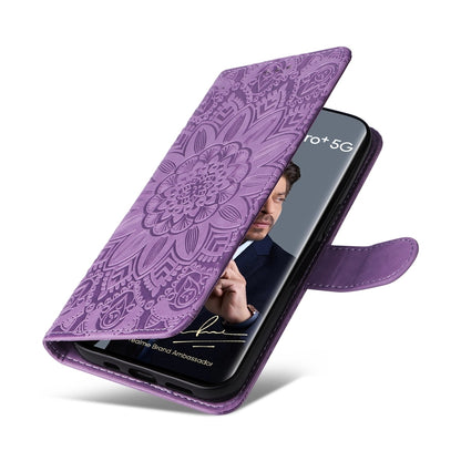 Realme 12 Pro+ Sunflower Embossed Leather Wallet Phone Case with Kickstand and Card Holder