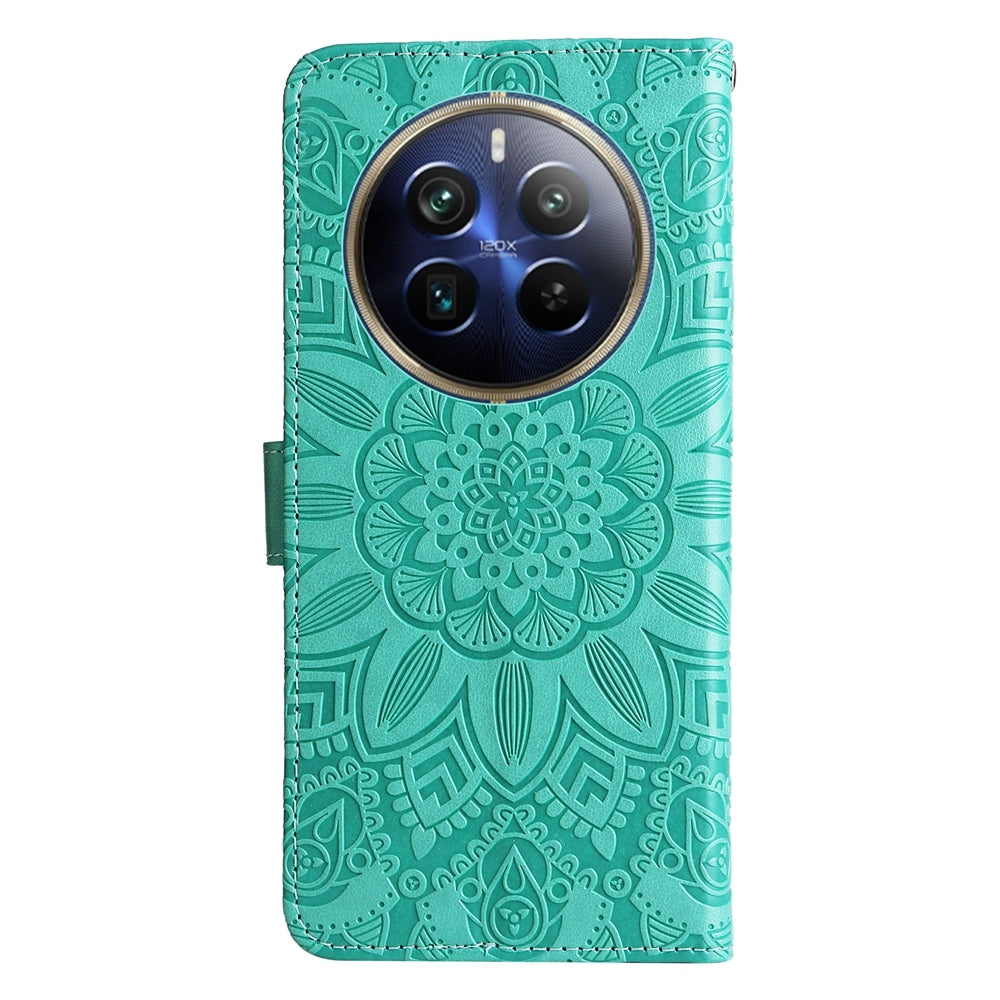 Realme 12 Pro+ Sunflower Embossed Leather Wallet Phone Case with Kickstand and Card Holder