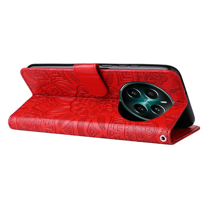 Realme 12+ Sunflower Embossed Leather Wallet Phone Case with Kickstand and Card Holder