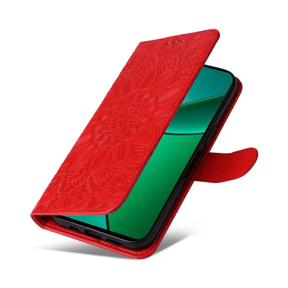 Realme 12+ Sunflower Embossed Leather Wallet Phone Case with Kickstand and Card Holder