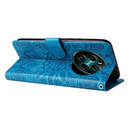 Realme 12+ Sunflower Embossed Leather Wallet Phone Case with Kickstand and Card Holder