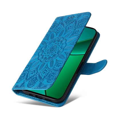 Realme 12+ Sunflower Embossed Leather Wallet Phone Case with Kickstand and Card Holder