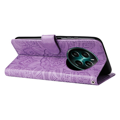 Realme 12+ Sunflower Embossed Leather Wallet Phone Case with Kickstand and Card Holder