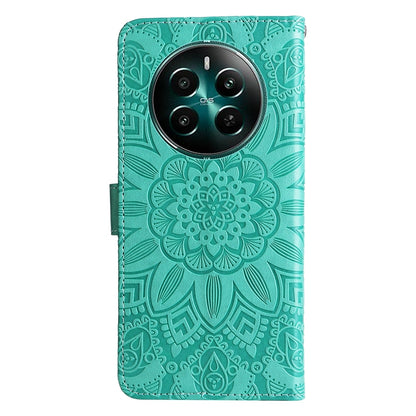 Realme 12+ Sunflower Embossed Leather Wallet Phone Case with Kickstand and Card Holder
