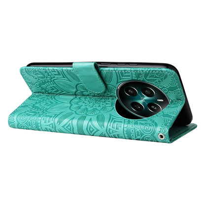 Realme 12+ Sunflower Embossed Leather Wallet Phone Case with Kickstand and Card Holder