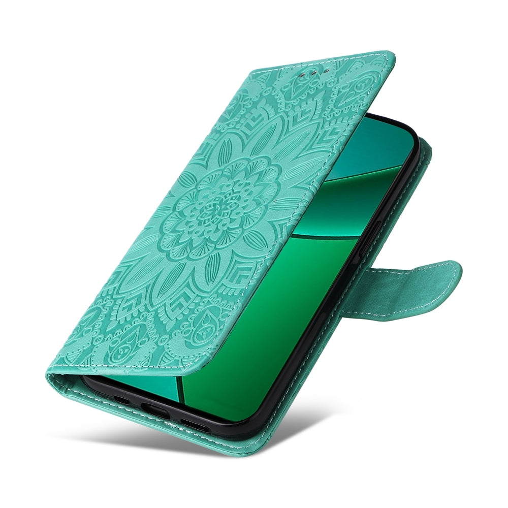 Realme 12+ Sunflower Embossed Leather Wallet Phone Case with Kickstand and Card Holder