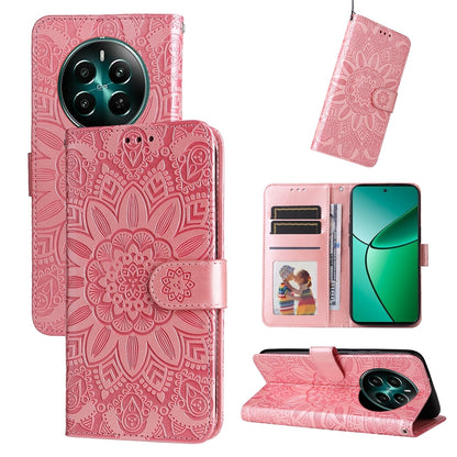 Realme 12+ Sunflower Embossed Leather Wallet Phone Case with Kickstand and Card Holder